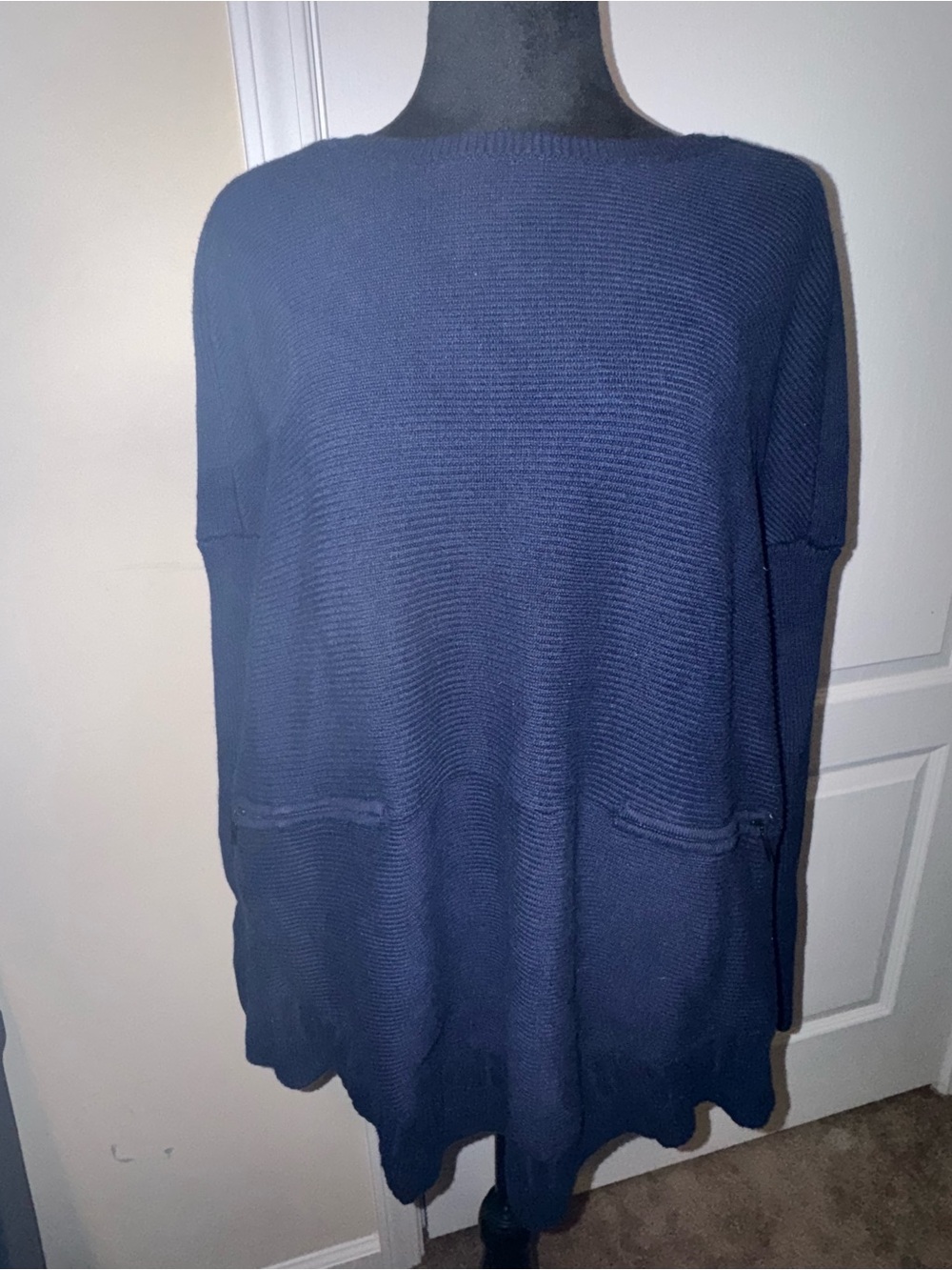 Victoria's Secret Navy Blue Ribbed Crewneck Sweater with Zipper Front Pockets